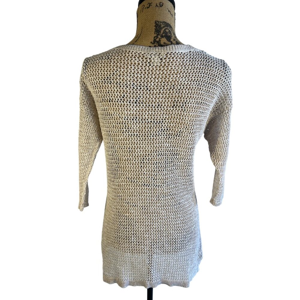 J.Jill Womens S Open Knit Sweater Top Beige 3/4 sleeves Beachy Lagenlook - Picture 2 of 4